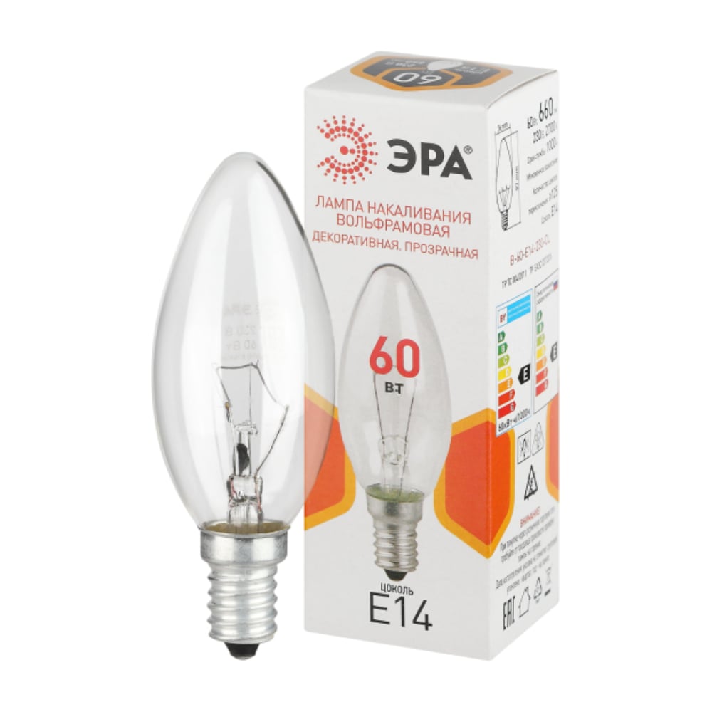 Изображение товара Свечной светодиодный светильник ЭРА B36 60Вт E14 прозрачный