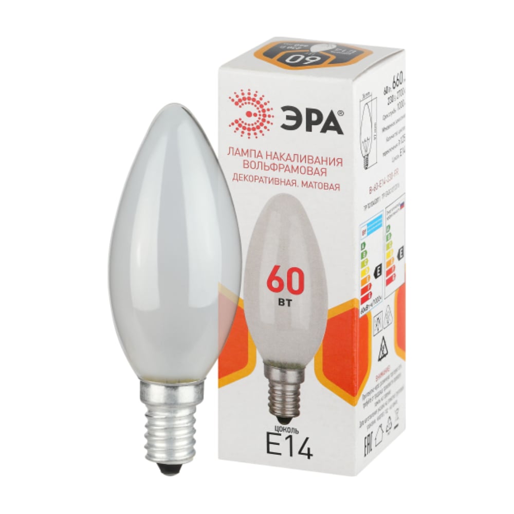Изображение товара Лампочка ЭРА B36 60Вт Е14 свечка матовая