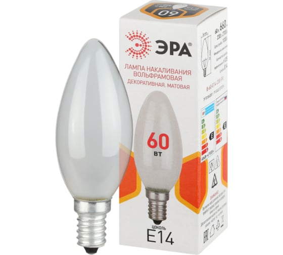 Изображение товара Лампочка ЭРА B36 60Вт Е14 / E14 230В свечка матовая (КНР) Б0066376