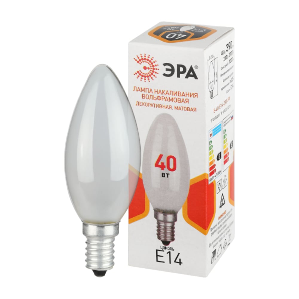 Изображение товара Лампа ЭРА B36 40Вт свечка матовая E14 для общего освещения