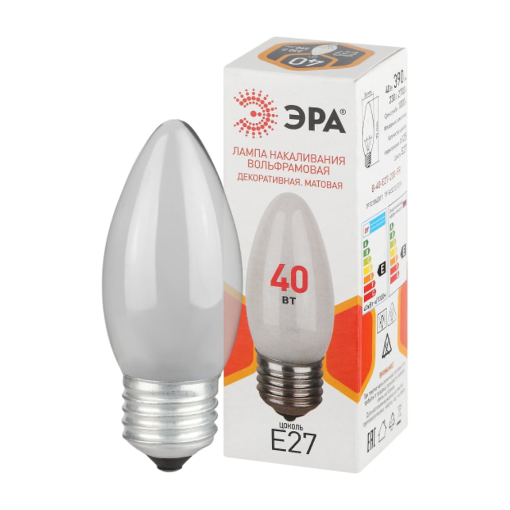 Изображение товара Лампочка ЭРА B36 40Вт Е27 свечка матовая для общего освещения