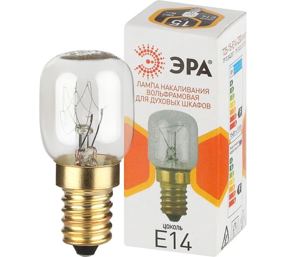 Изображение товара Лампочка ЭРА T25 15Вт Е14/E14 230В для духовых шкафов (КНР) Б0066391