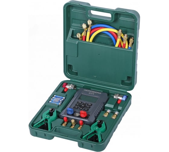 Изображение товара Коллектор манометрический электронный со шлангами и муфтами NORDBERG в кейсе NFG7K