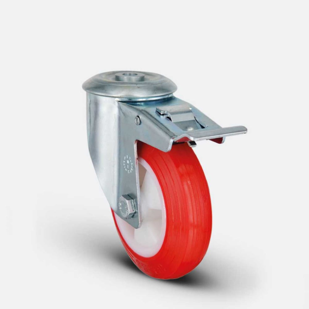 Изображение товара Поворотное полиуретановое колесо с тормозом 80 мм M12 для промышленного использования