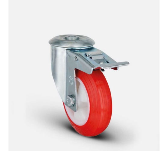 Изображение товара Колесо полиуретановое поворотное MFK-TORG под болт M12, с тормозом 80 мм, EM04 ZKP 80 F диск-полиамид EM04-ZKP-80-F