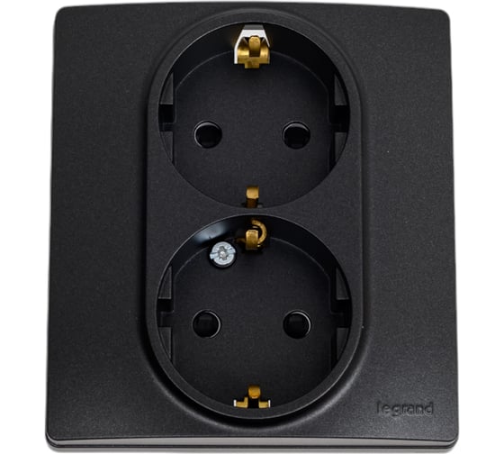 Изображение товара Розетка двойная с заземлением Legrand - Inspiria - со шторками в сборе 16А 250В безвинтовые зажимы - антрацит 673758