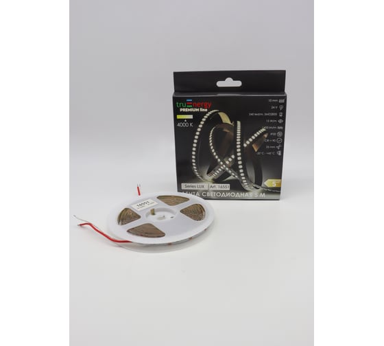 Изображение товара Лента светодиодная truEnergy 15W/m 4000K 24V SMD2835 240D IP20 1400Lm 5м скотч 3M 16551