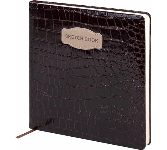 Изображение товара Скетчбук BRAUBERG слоновая кость, 140 г/м, 200х200 мм, 80 л, кожзам, резинка, CROCO коричневый, 116473