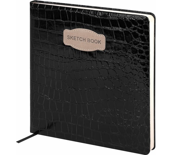 Изображение товара Скетчбук BRAUBERG слоновая кость, 140 г/м, 200х200 мм, 80 л, кожзам, резинка, ART, CROCO, черный, 116472