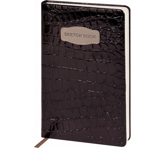 Изображение товара Скетчбук BRAUBERG слоновая кость, 140 г/м, 130х210 мм, 80 л, кожзам, резинка, CROCO коричневый, 116471