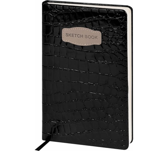 Изображение товара Скетчбук BRAUBERG слоновая кость, 140 г/м, 130х210 мм, 80 л, кожзам, резинка, ART, CROCO, черный, 116470