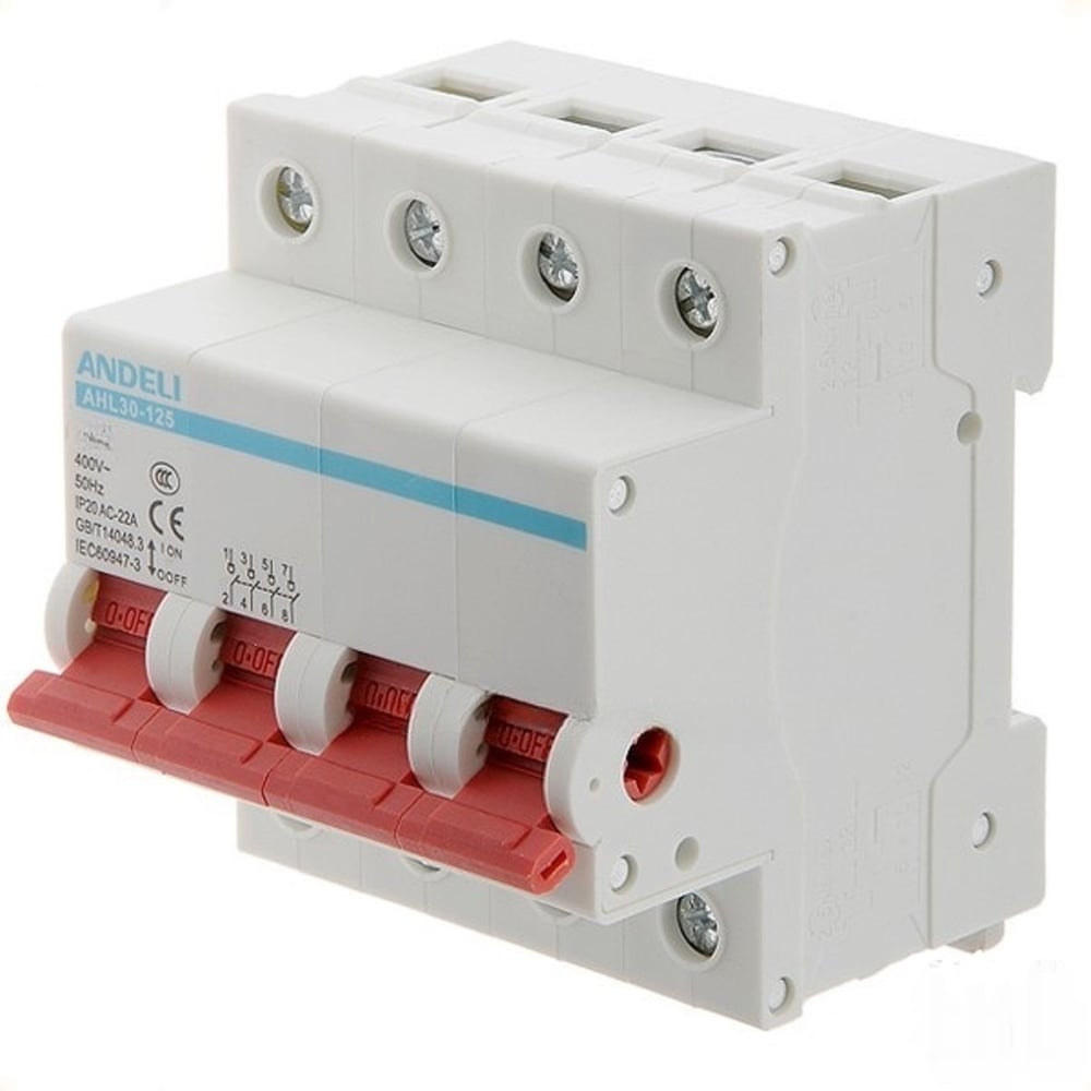Изображение товара Выключатель нагрузки ANDELI AHL30-125 4P 125A с степенью защиты IP20