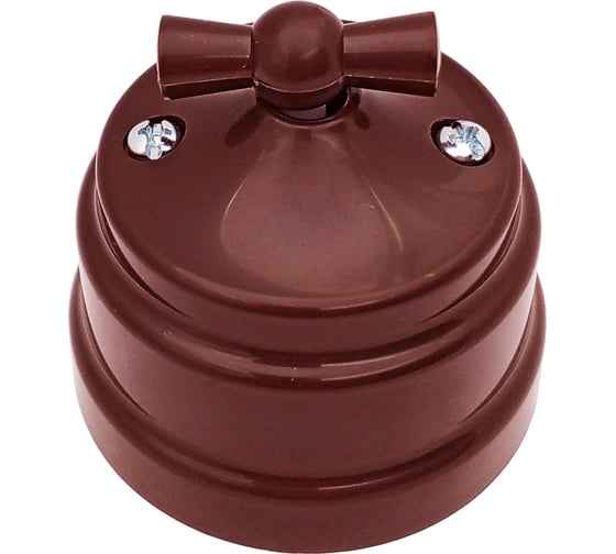 Изображение товара Выключатель 1-клавишный поворотный проходной Bylectrica 10А, ОУ, серия РЕТРО, коричневый (А510-2296) А610-2296 коричневый