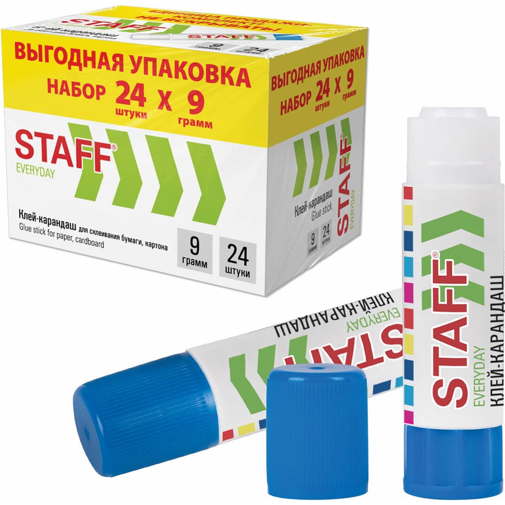 Изображение товара Клей-карандаш Staff 9 г комплект 24 шт. выгодная упаковка