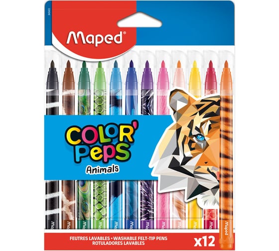 Изображение товара Фломастеры ОФИСМАГ MAPED (Франция) Animals 12 цветов, смываемые, вентилируемый колпачок, 845403 152643