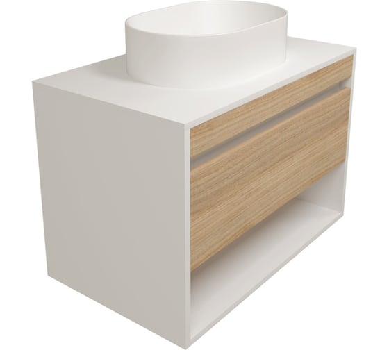 Изображение товара Тумба подвесная для ванной Teymi Ritta 75 см, корпус белый фасад дуб T60539 ЦБ-00270638