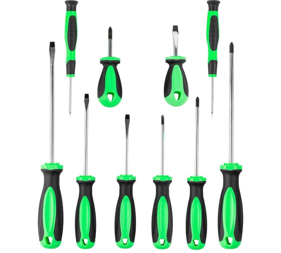 Изображение товара Набор отверток POMAGIER 10предметов SL:150х5.6,100х4.5,78х3.8,40х5.6мм РН2х150,РН1х100,РН0х75,РН2х40мм Т4,Т5х150мм, в блистере Pom-P021K(57107)