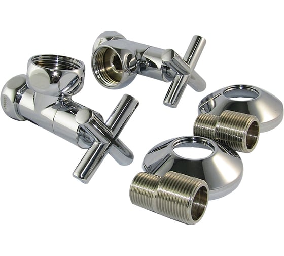 Изображение товара Угловой кран-вентиль SMT ручка крест, хром, 1х3/4 г/г, комплект 2 шт 8501SCH1005/2 CN