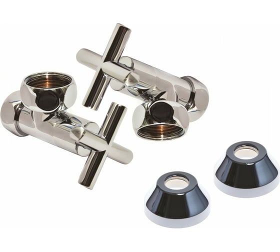 Изображение товара Угловой кран-вентиль SMT ручка крест, хром, 1х3/4 г/г,с отражателем, 2 шт 8501SCH1005/2C