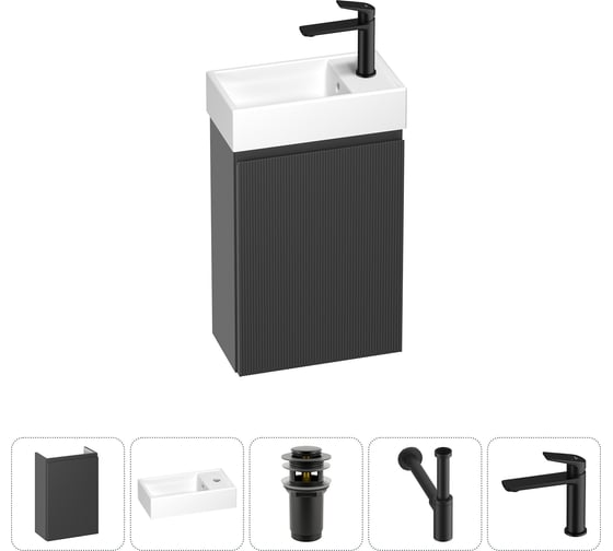 Изображение товара Комплект подвесной тумбы с раковиной для ванной и туалета Wellsee WC Area в наборе 5 в 1 20216867R