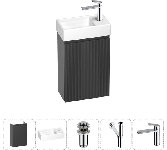 Изображение товара Комплект подвесной тумбы с раковиной для ванной и туалета Wellsee WC Area в наборе 5 в 1 20216862R