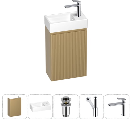 Изображение товара Комплект подвесной тумбы с раковиной для ванной и туалета Wellsee WC Area в наборе 5 в 1 20216863R