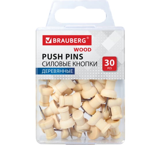 Изображение товара Силовые кнопки-гвоздики BRAUBERG WOOD, деревянные, 30 шт, 272759