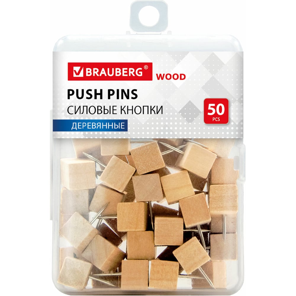 Изображение товара Силовые кнопки-гвоздики BRAUBERG WOOD деревянные 50 шт для крепежа и рукоделия