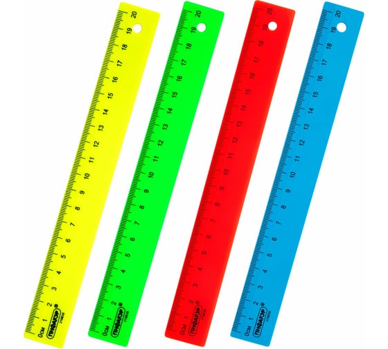 Изображение товара Линейка Пифагор пластик, 20 см, непрозрачная, неоновая, ассорти, 210830
