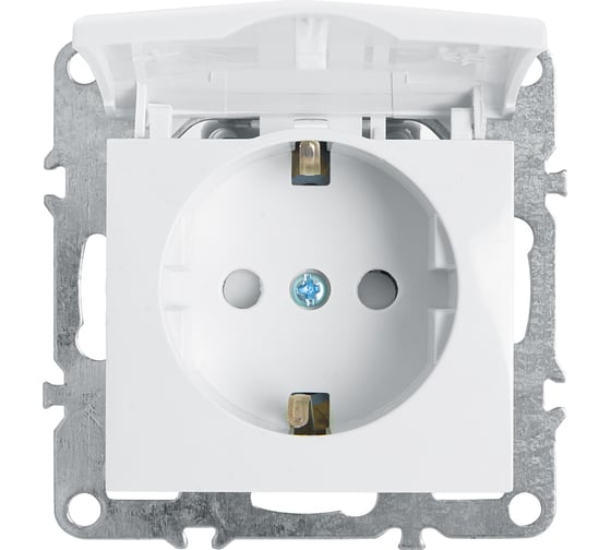 Изображение товара 1-местная розетка STEKKER с заземлением с крышкой, механизм, 250В,16А, серия Эрна, белый PST16-9112-01 39319