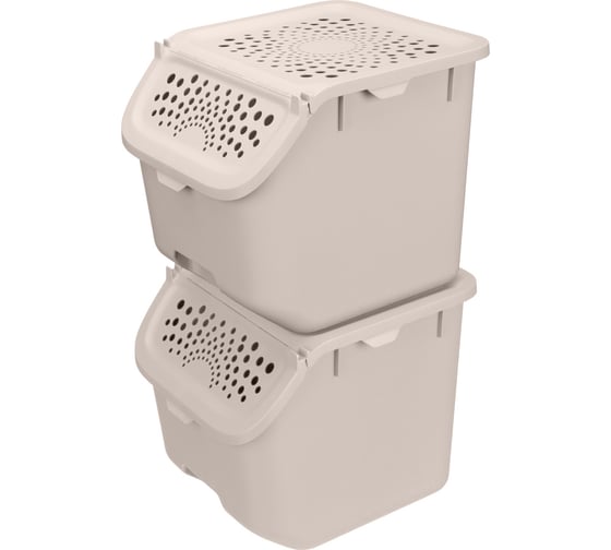 Изображение товара Набор контейнеров для овощей и фруктов Phibo 11,3 л, 275x240x240 мм, светло-бежевый  2 шт. 43526613422