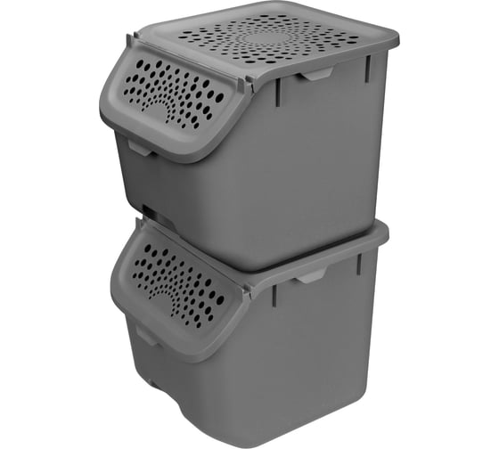 Изображение товара Набор контейнеров для овощей и фруктов Phibo 11,3л, 275Х240Х240 мм (Серый), 2 шт. 43526611122