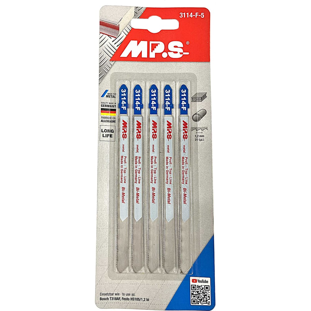 Изображение товара Полотно для лобзика MPS по металлу с хвостовиком T 5 шт T318AF