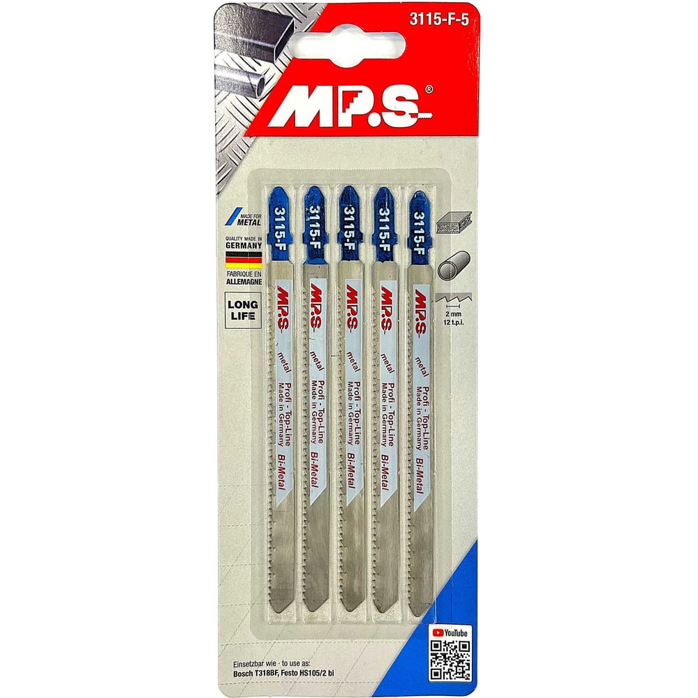 Изображение товара Полотно для лобзика MPS по металлу и пластика 5 шт T318BF