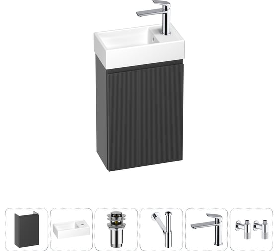 Изображение товара Комплект подвесной тумбы с раковиной для ванной и туалета Wellsee WC Area в наборе 6 в 1 20216882R