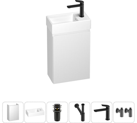 Изображение товара Комплект подвесной тумбы с раковиной для ванной и туалета Wellsee WC Area в наборе 6 в 1 20216886R