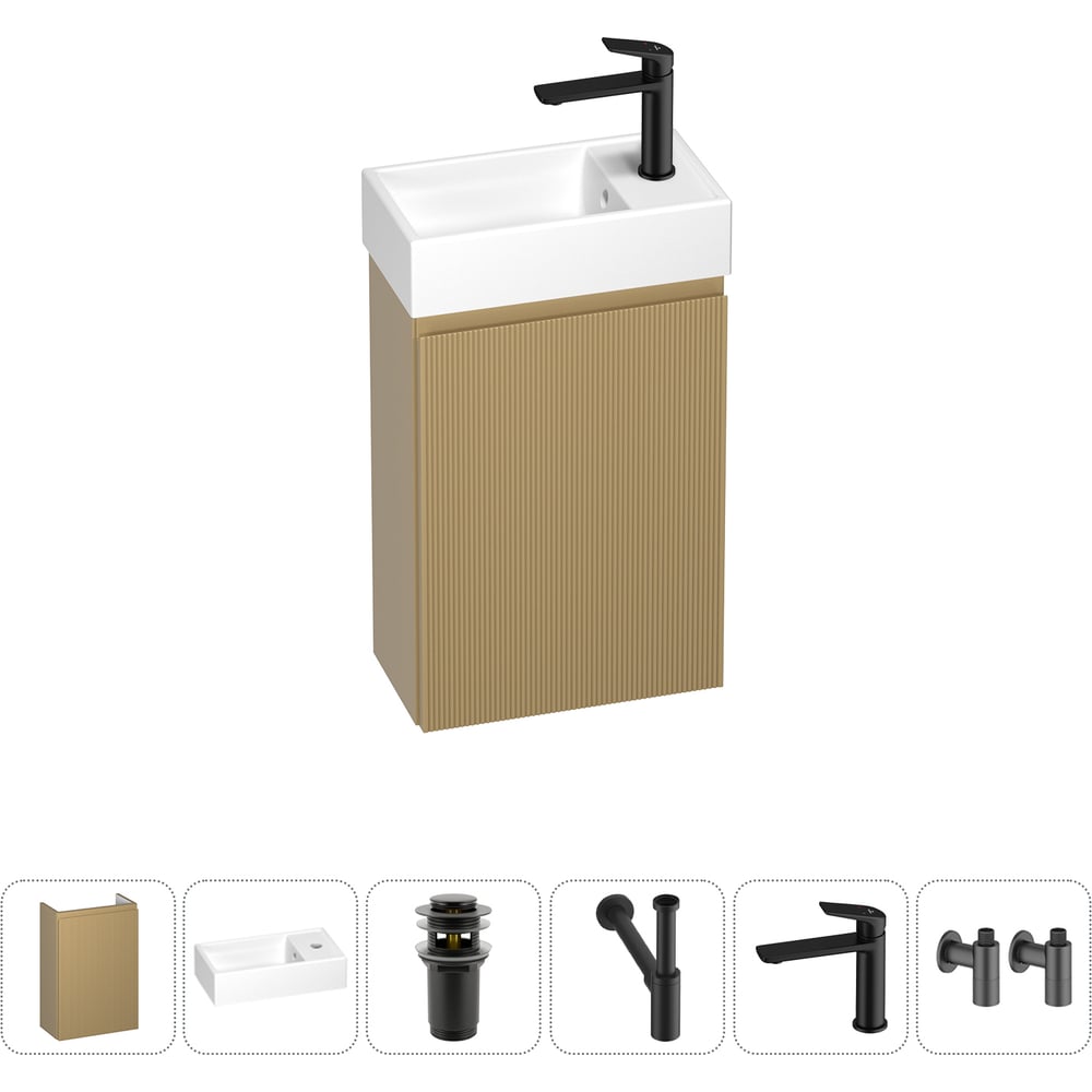 Изображение товара Умывальник WC Area Wellsee 400x220 мм с подвесной тумбой и смесителем Изображение товара Умывальник WC Area Wellsee 400x220 мм с подвесной тумбой и смесителем