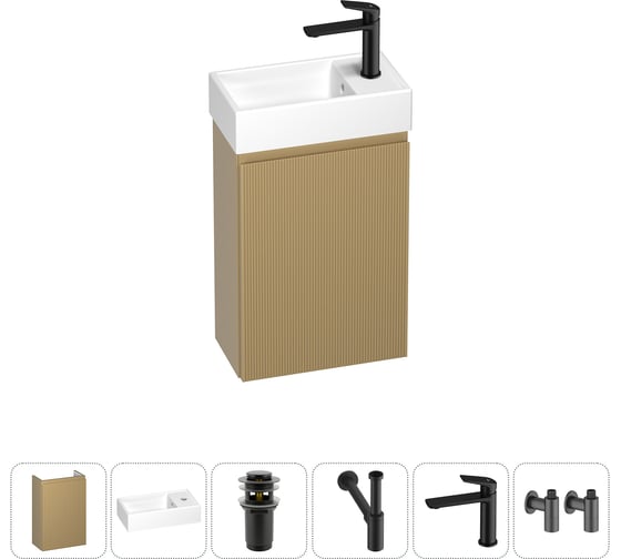 Изображение товара Комплект подвесной тумбы с раковиной для ванной и туалета Wellsee WC Area в наборе 6 в 1 20216888R