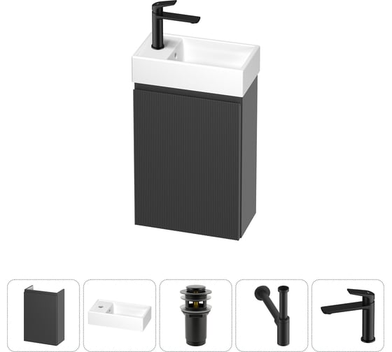 Изображение товара Комплект подвесной тумбы с раковиной для ванной и туалета Wellsee WC Area в наборе 5 в 1 20216877R