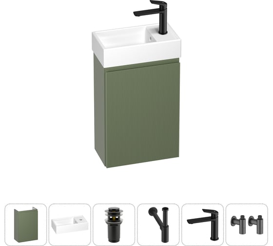 Изображение товара Комплект подвесной тумбы с раковиной для ванной и туалета Wellsee WC Area в наборе 6 в 1 20216890R