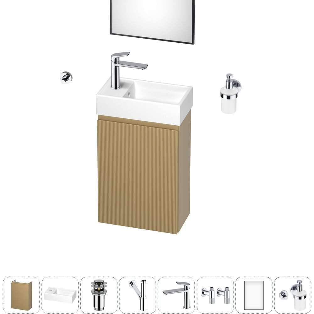 Изображение товара Комплект подвесной тумбы с раковиной для ванной WC Area 9 в 1 стиль современный beige