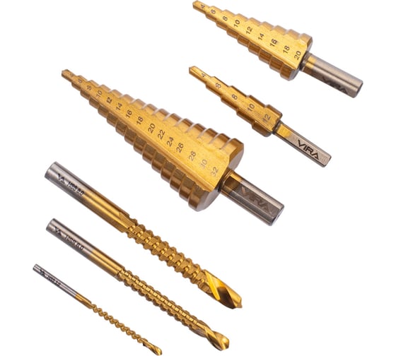 Изображение товара Набор ступенчатых и фрезеровальных свёрл VIRA TiN 3 6 8 4-12 4-20 4-32 551406