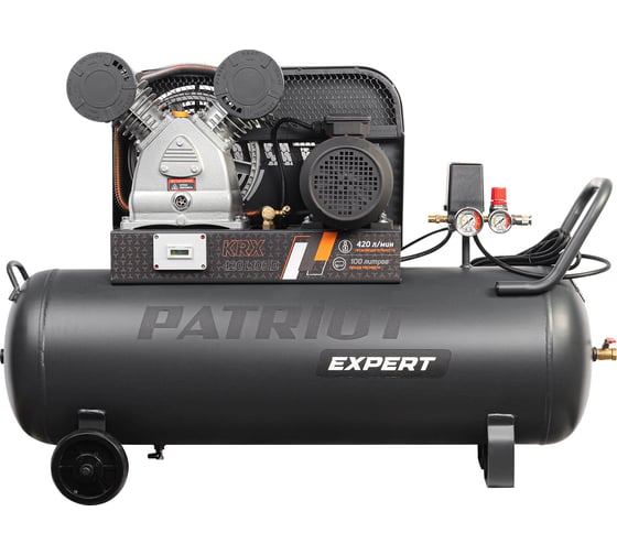 Изображение товара Компрессор Patriot KRX 420 L100 D, поршневой, ременной, масляный, 420 л/мин, 100 л, 10 бар, 2.2 кВт, 400 В 545302320