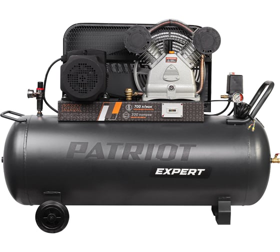 Изображение товара Компрессор Patriot KRX 700 L200 D, поршневой, ременной, масляный, 700 л/мин, 200 л, 10 бар, 4 кВт, 400 В 545302345
