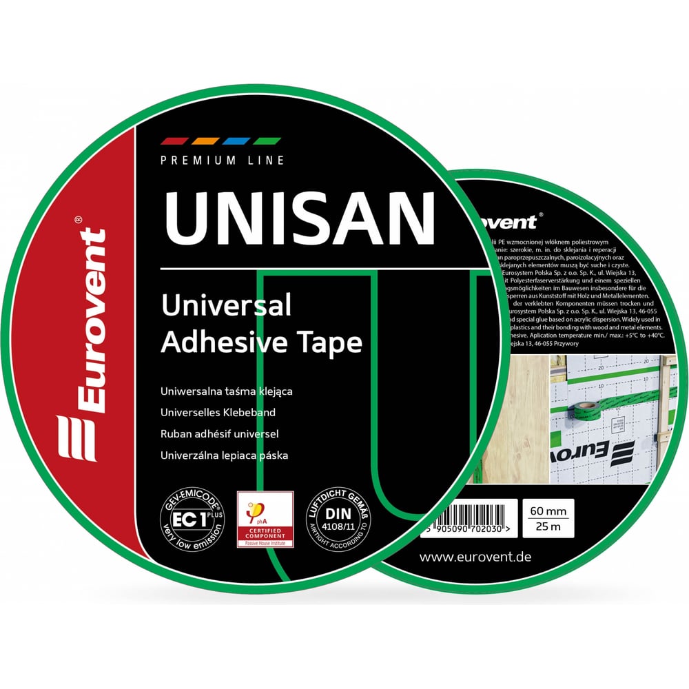 Изображение товара Клейкая изолента Eurovent 60мм_25м армированная для пароизоляции водостойкая