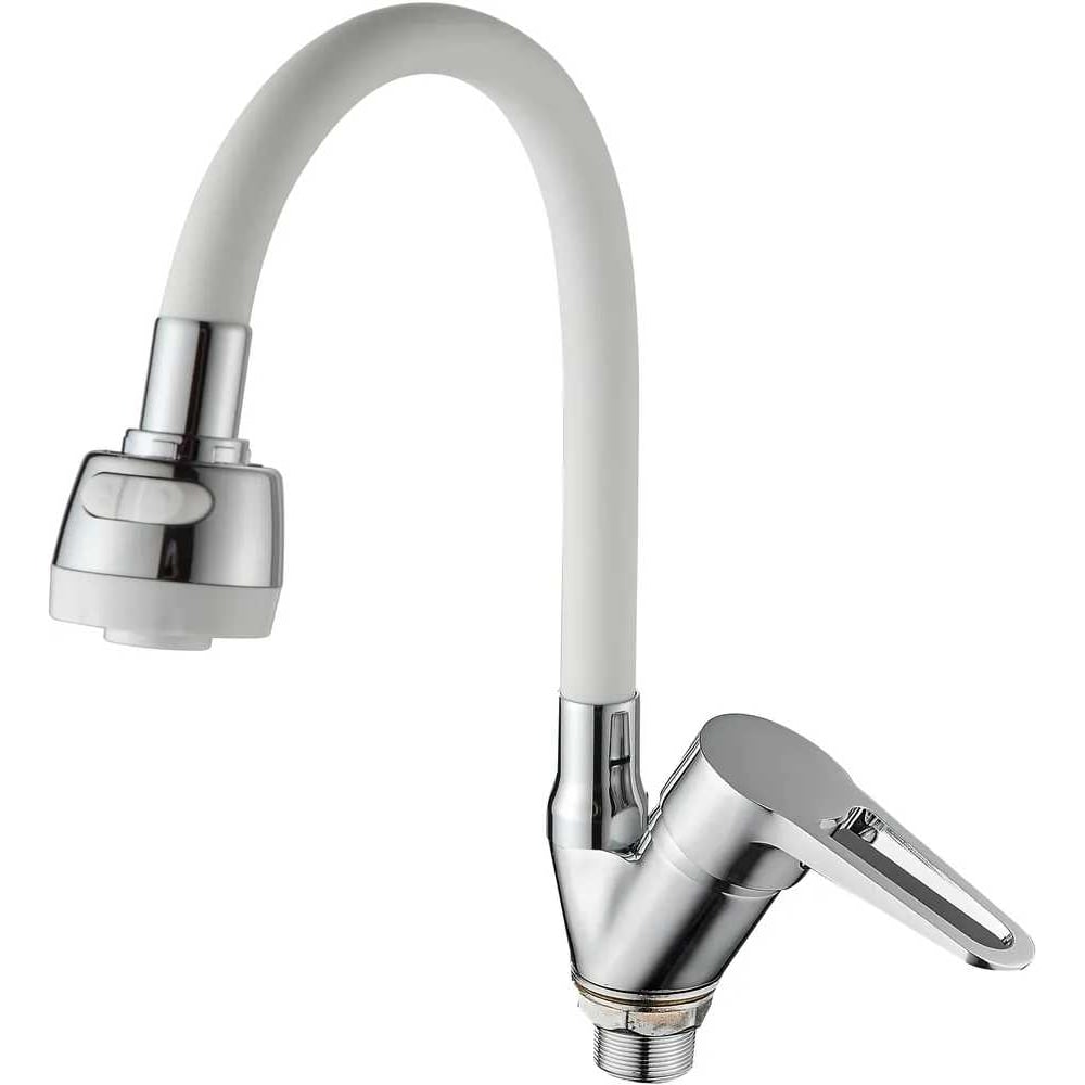 Изображение товара Смеситель для кухни D-Lin с гибким изливом белым, хром D150303-3T