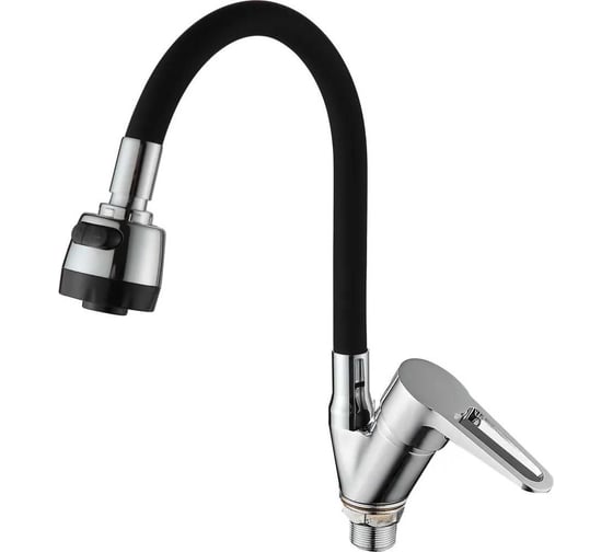 Изображение товара Смеситель для кухни D-Lin с гибким изливом черным, хром D150303-1T