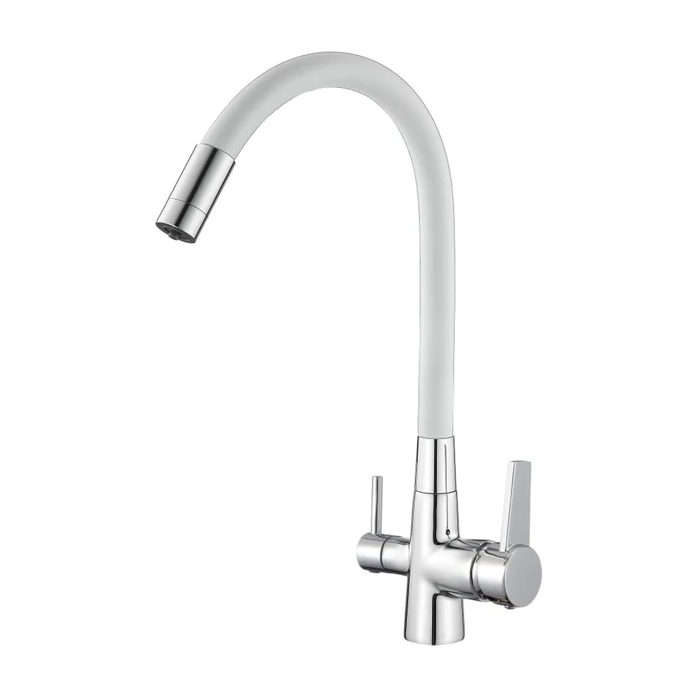 Изображение товара Смеситель для кухни D-Lin с подключением фильтра и гибким изливом белый D159317-3