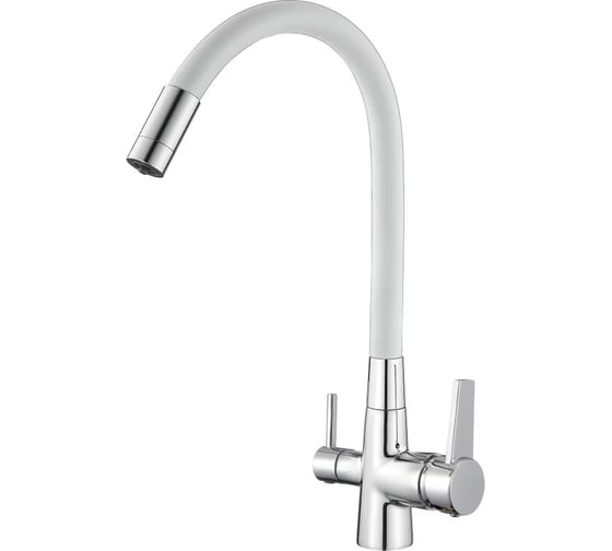 Изображение товара Смеситель для кухни с подключением фильтра питьевой воды и гибким изливом D-Lin белый D159317-3