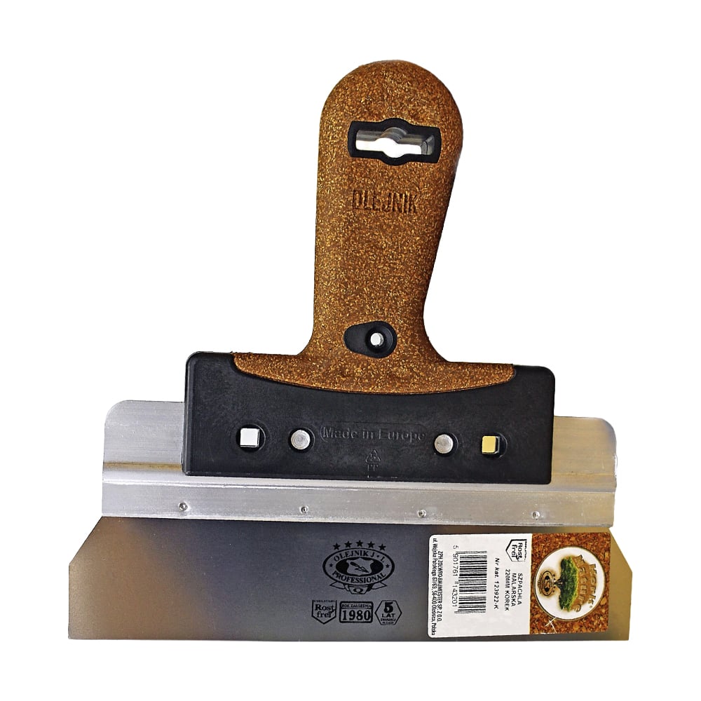 Изображение товара Фасадный шпатель из нержавеющей стали 220 мм с ручкой из пробки Olejnik 123922-K